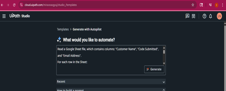 UiPath Autopilot Automation prompt | Miraclesoft